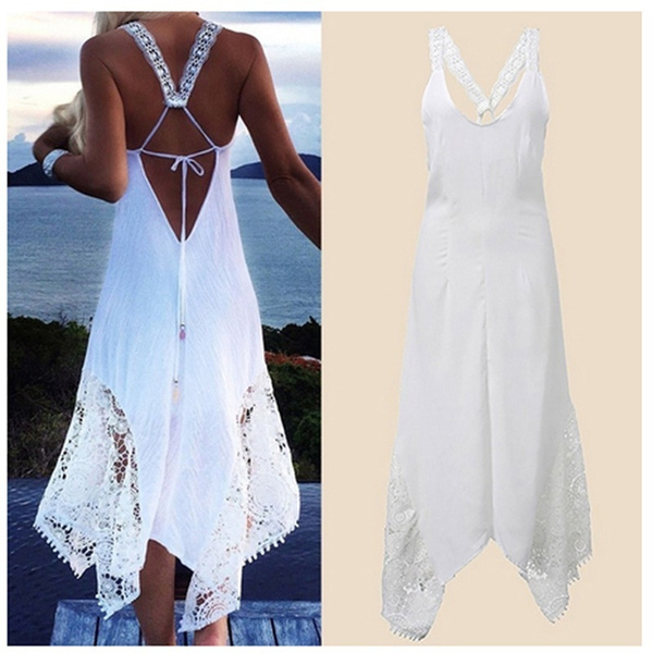 Vintage White Beach Dress Sleeveless O ...